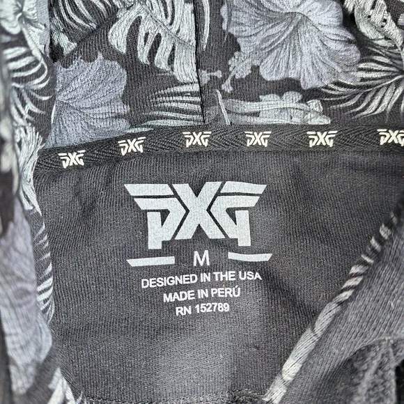 ハンドメイド画像 PXG Hoodie Mens Medium Black Floral Print Golf Pullover Hawaiian